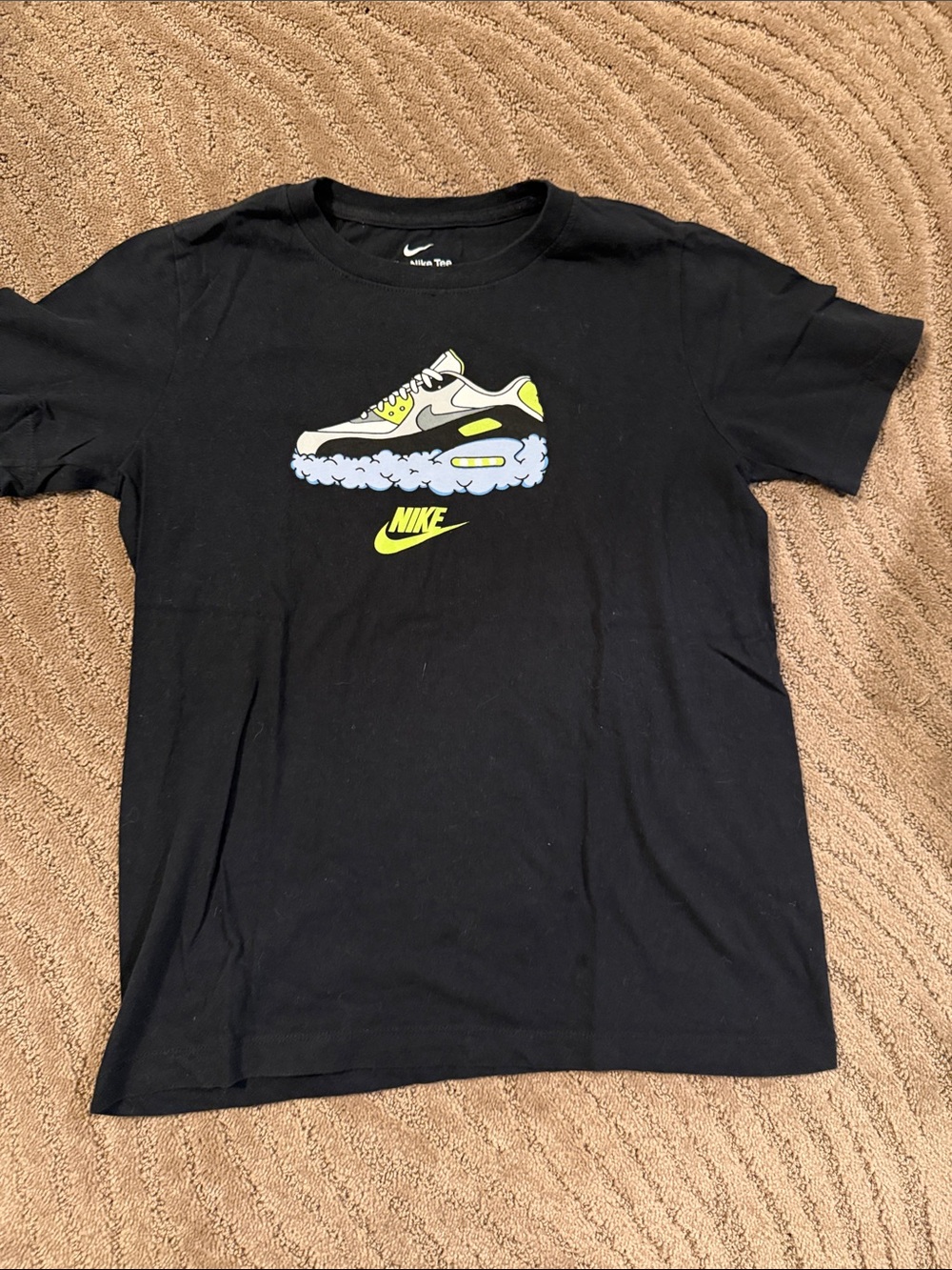 Nike Black T-Shirt with Neon Yellow & Light Blue Sneaker Graphic